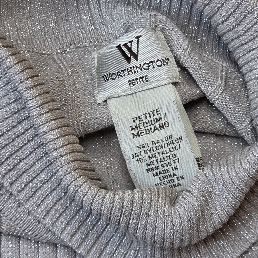 Worthington Petite Silver Metallic Ribbed Turtleneck Sweater PM Medium
455 - Picture 2 of 4